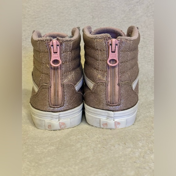 Vans 1 Youth SK8 Hi Top Glitter Rose Gold Sneakers - Picture 6 of 10